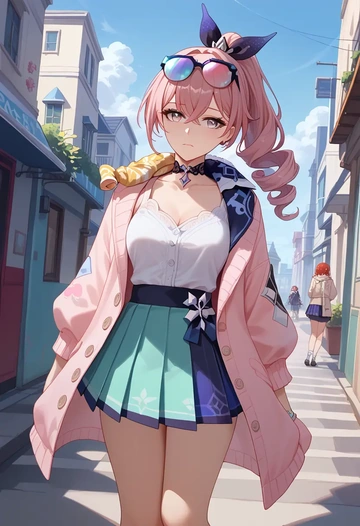 star rail,silver wolf,spring,student uniform,light cardigan  - AI generated anime art